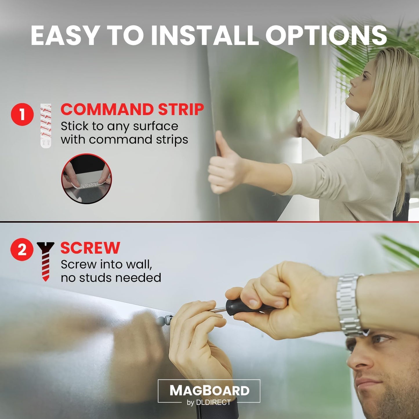 Diamond Life Magnetic Board - Memo & Vision Board for Home, Office, and Classroom - Magnet Board for Kids - Command Strips Included (Silver 24"x36")