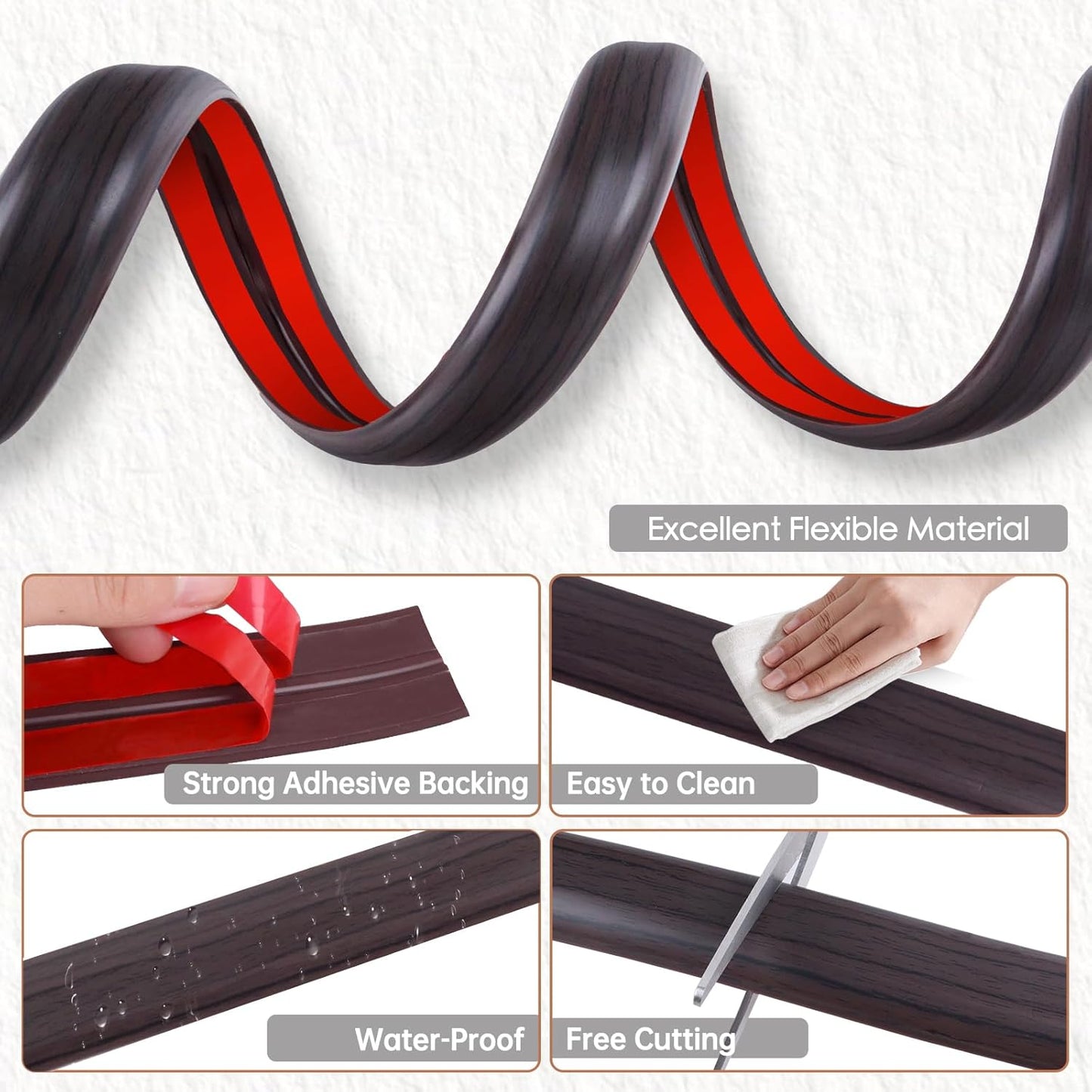 Floor Cord Cover for Wires on Floor Self Adhesive Cord Hider Floor Cable Management Wire Covers for Cords Protector Prevent Cable Trips Cord Cavity W 0.51" x H 0.31", Black Walnut, 20Ft