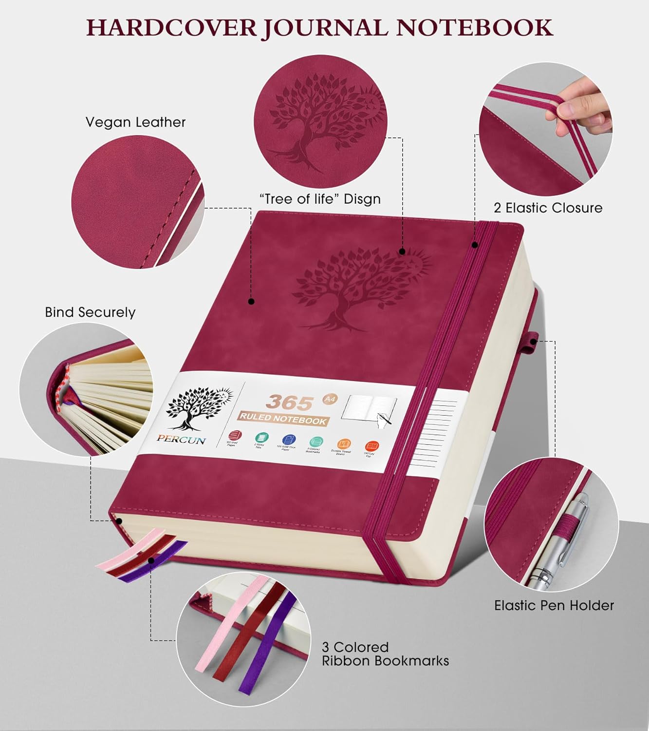 A4 Lined Journal Notebook，365 Page Large Leather Journals for Writing Women Men，Hardcover Notebook with 100Gsm Thick Pages for Travel，Work，School，College Ruled, Daily Diary (8.5" x 11.4")