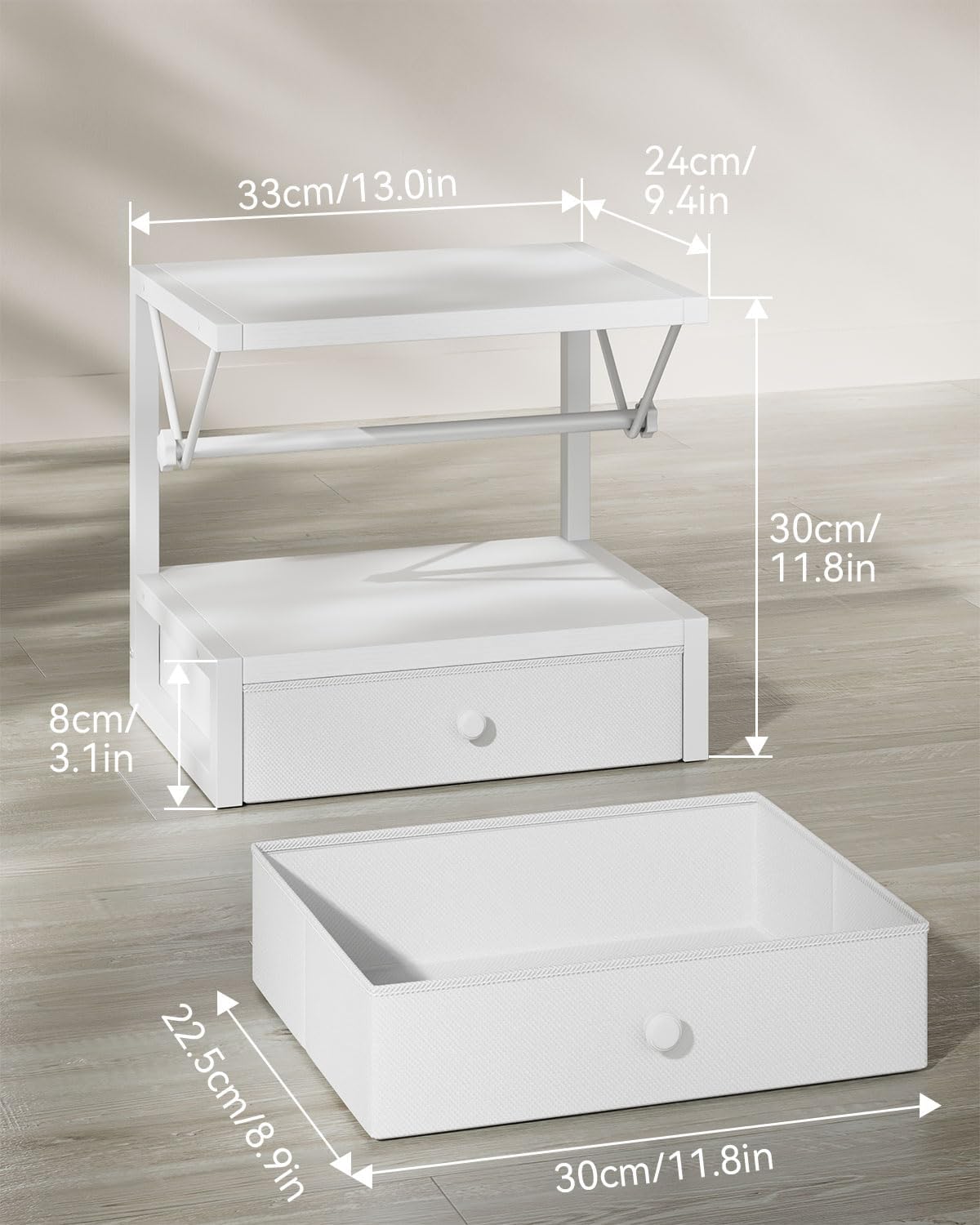 IBUYKE Label Holder for Rolls and Fan-Fold Labels,Wooden Thermal Shipping Label Stand With Drawer Desktop Printer Holder for Home, Office, Small Business,White TPS003W