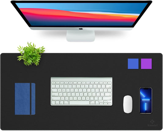 K KNODEL Desk Mat, Blotter, Dual-Sided Office Desk Pad, Waterproof Desk Mat for Desktop, Desk Blotters, PVC Leather Pad Protector (Black, 35.4" x 17")
