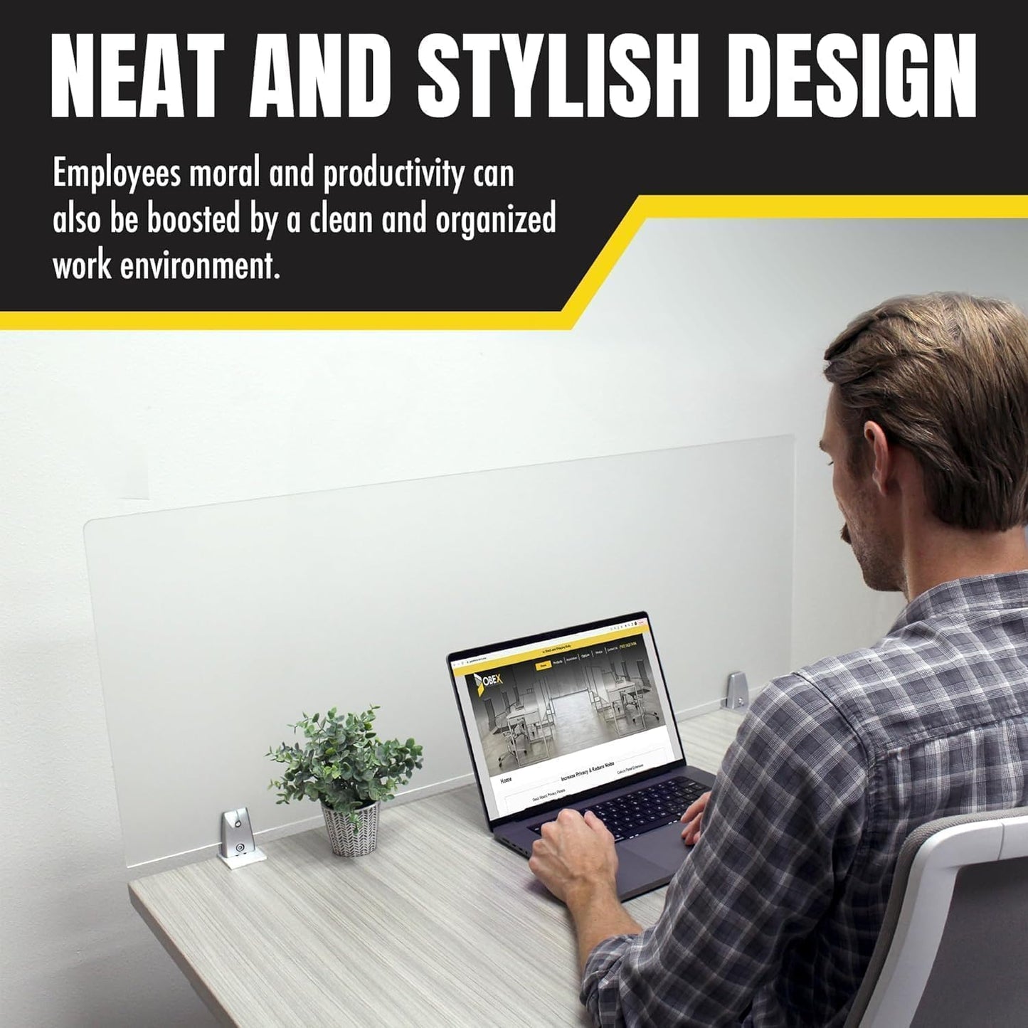 OBEX Frosted Acrylic Desk Mounted Privacy Panel, 18" x 72", Frosted