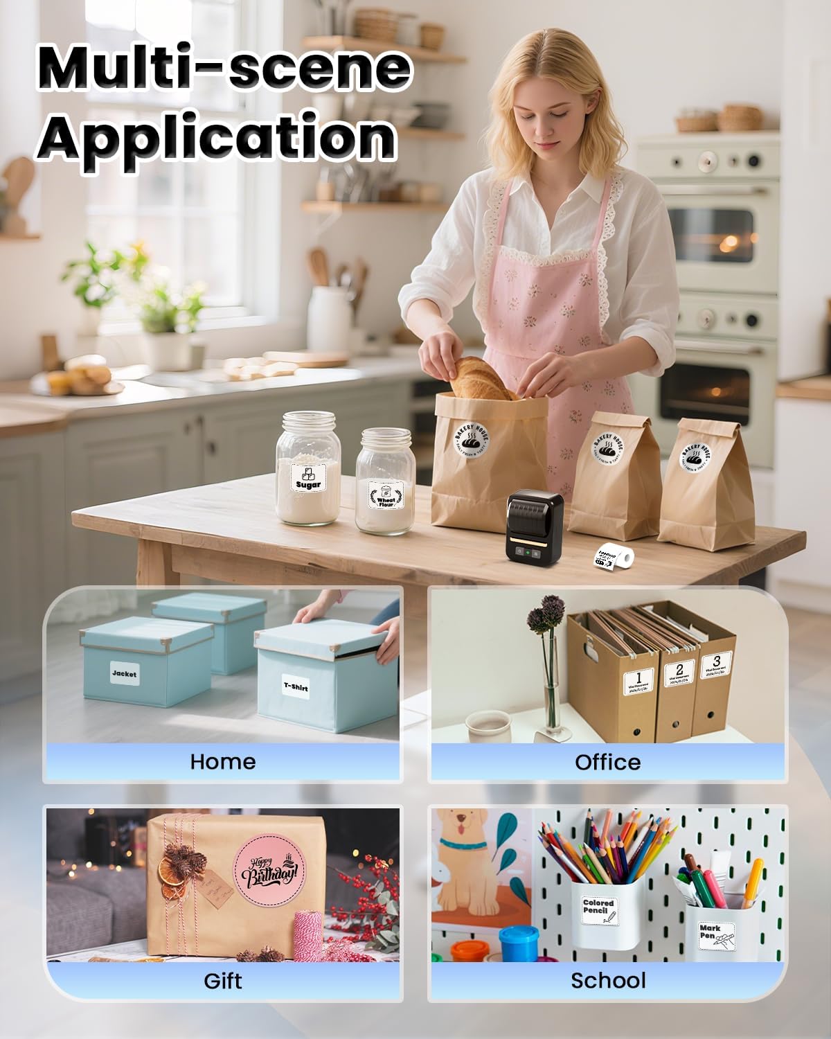 NDYIN Label Makers, Label Maker Machine with Tape, Bluetooth Label Maker, Portable Thermal 2 Inch Label Printer for Small Business, Barcode, Address, Logo, Clothing, Sticker Printer for Phones & PC