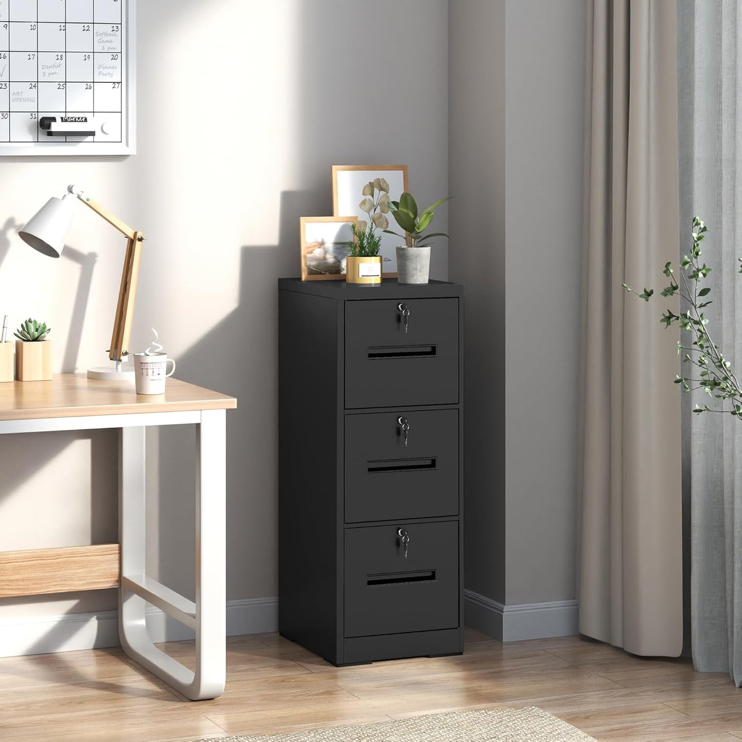 File Cabinet 3 Drawer with Lock, Vertical Filing Cabinets for Home Office, Metal Steel Storage Cabinet for Letter/Legal Size File, Assembly Required(Black)