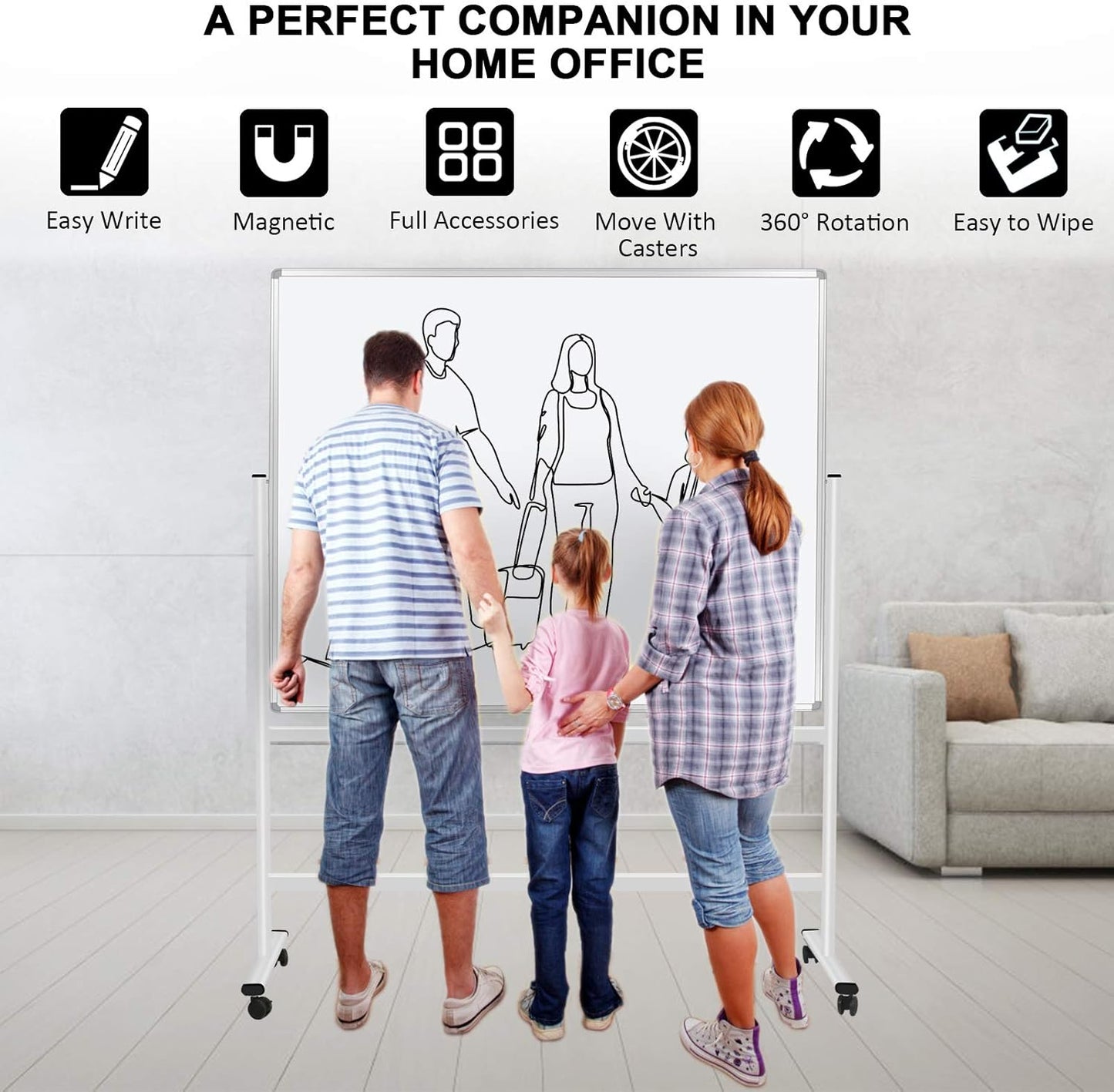 H-Qprobd 60"x48" Mobile Whiteboard Double-Sided Magnetic Dry Erase Board on Wheels - Comercial Rolling White Boards with Sturdy Stand for Home, Office & School