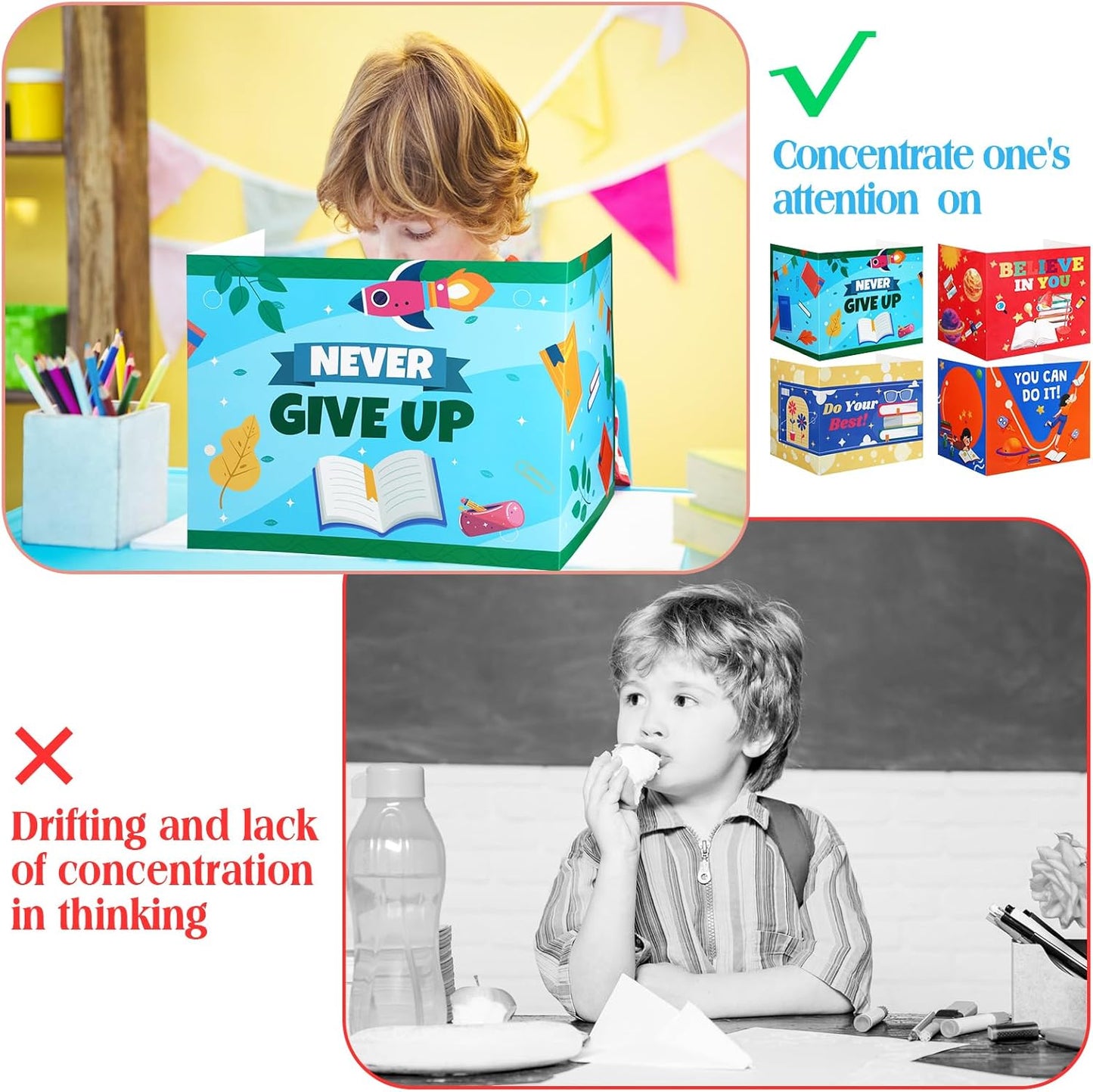 Crtiin 24 Pcs Privacy Folders for Students Desk Dividers Standard School Privacy Cardboard Board Testing Dividers Shield for Classroom Teacher Supplies Keep Eyes from roving(Encourage)