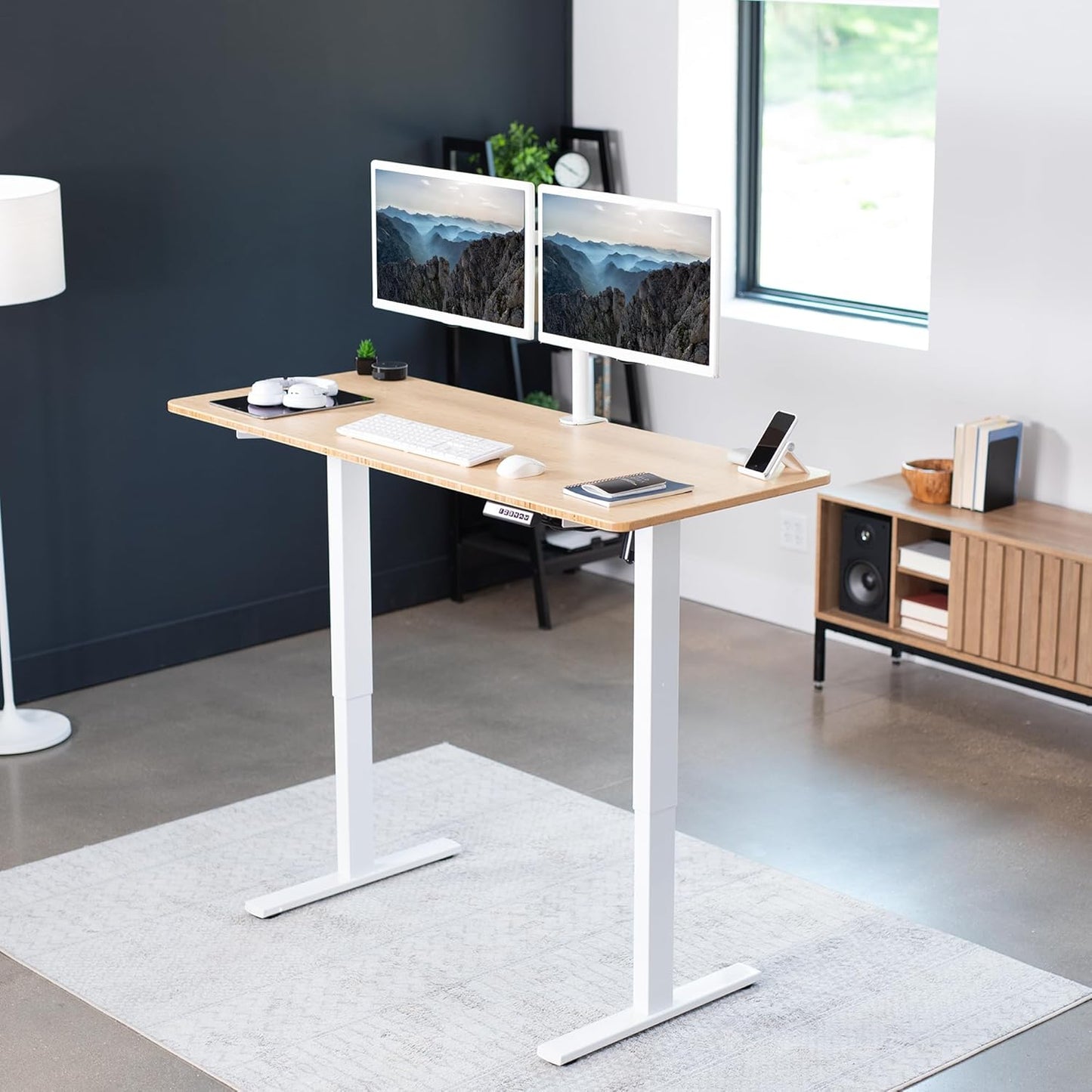 VIVO Electric 60 x 24 in Real Bamboo Standing Desk, Memory Height Adjustment, 1B Series, One-Piece Top, White Frame, DESK-KIT-1W6O