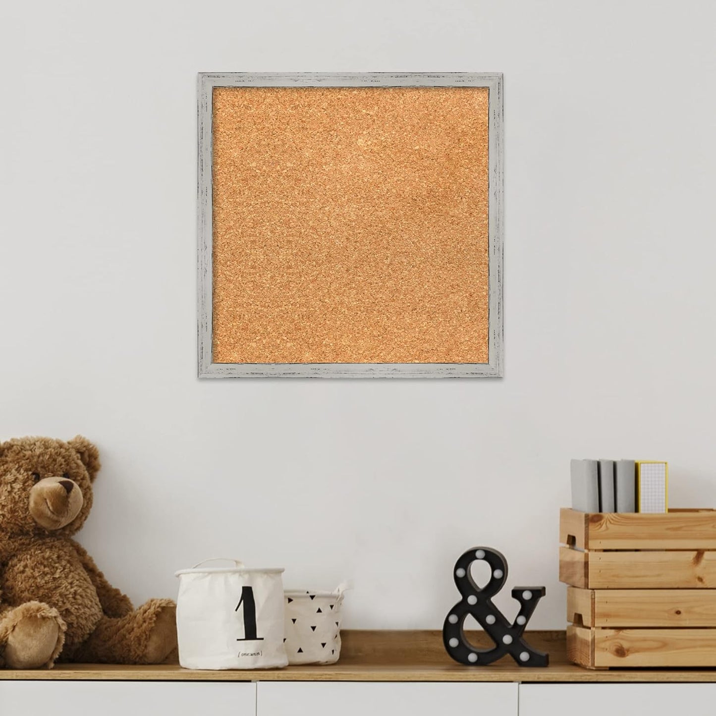 Amanti Art Natural Cork Board for Wall, 15x15 Vision Board with White Frame, Small Corkboard Office Decor for Home Organization, Cottage Corkboard Pinboard to Display Items for Home Organization in