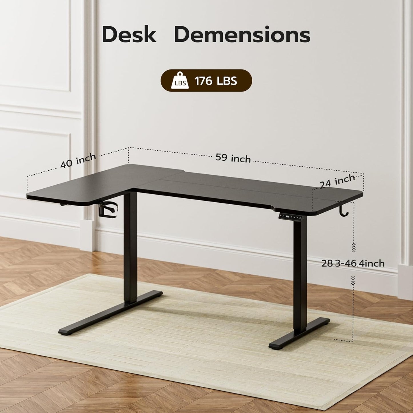 59 Inch L Shaped Standing Desk Adjustable Height,Gaming Electric Corner Standing Desk, Sit Stand Computer Table with Reversiable Splice Board, Black