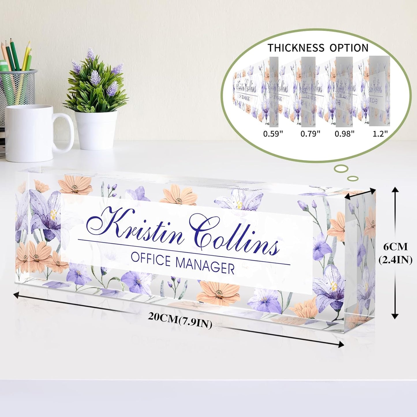 Custom Name Plate for Desk, Acrylic Office Decor For Women Men, Personalized Office Desk Accessories, Teacher Employee Appreciation Gifts For Social Worker Boss Coworkers (Flowers-5)
