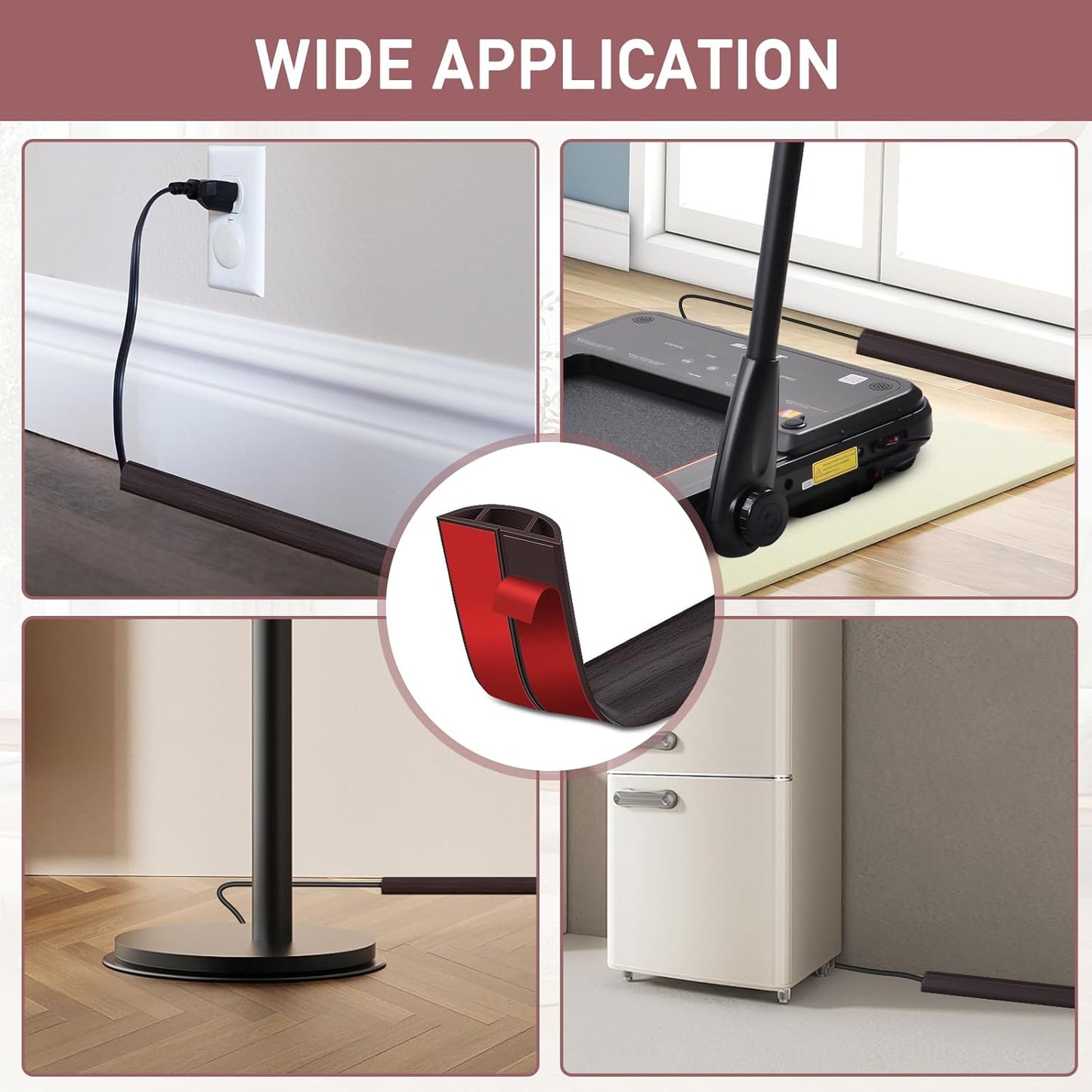 Floor Cord Cover Self Adhesive Cord Hider Floor Extension Cord Covers for Floor Power Cord Protector Cable Management Prevent Cable Trips Cable Cavity 0.59" W x 0.31" H (Dark Walnut, 20Ft)