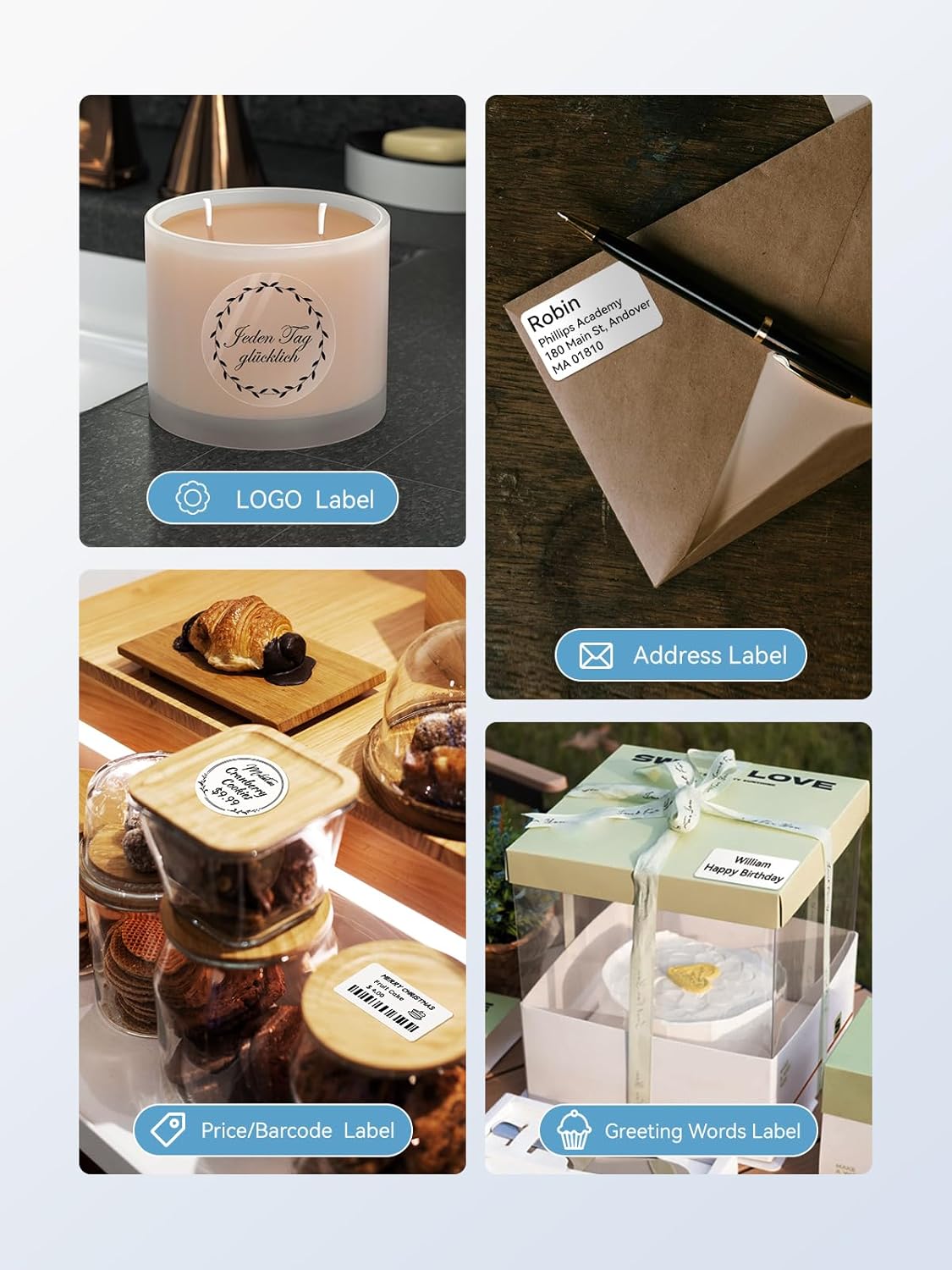 NIIMBOT B1 Label Maker Machine with 3 Tapes, 50x30mm/50x80mm/ 50x50mm Round Labels, Bluetooth Thermal Label Printer for Small Business,Office,Home,School (Blue, 1 Printer+3 Roll Label)