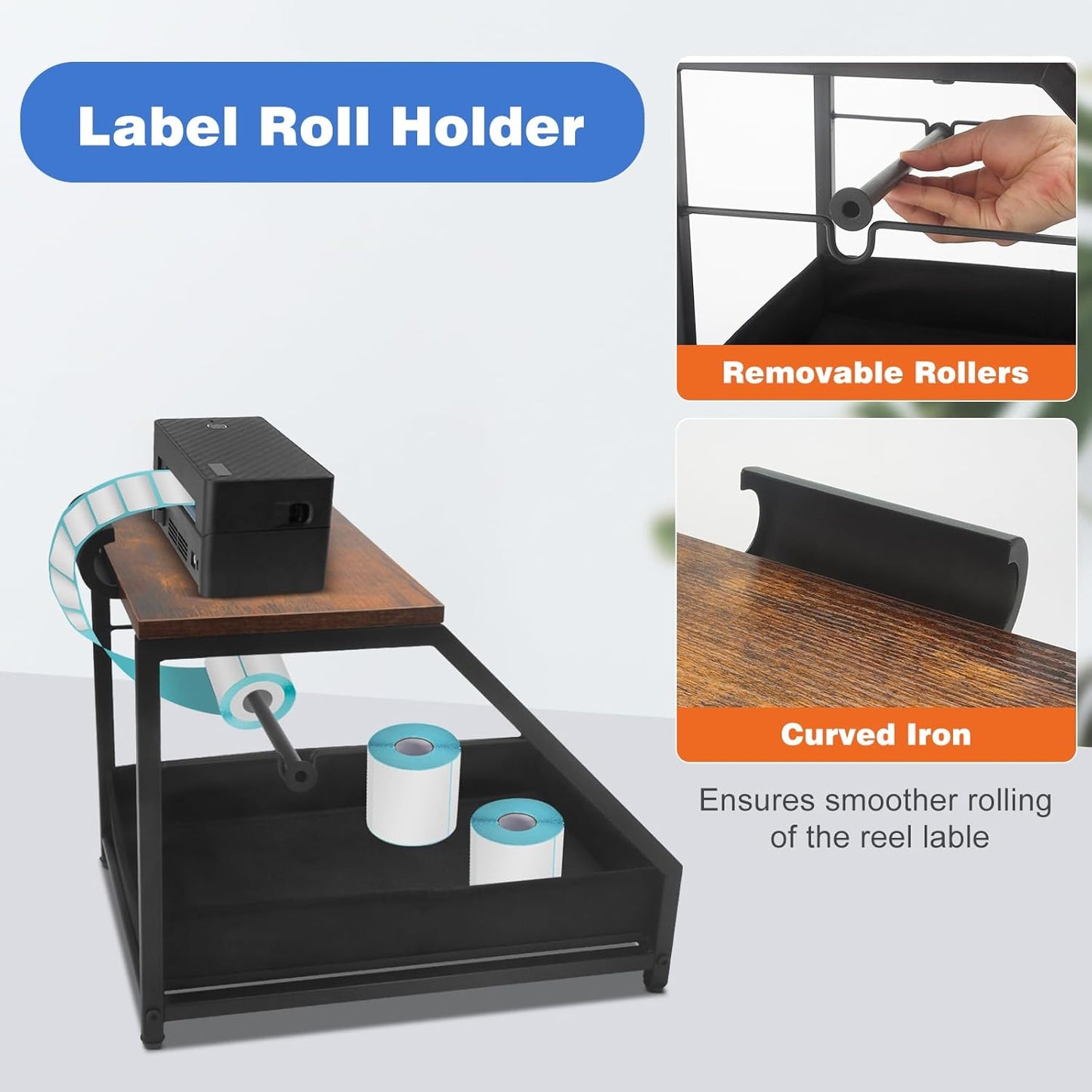 Thermal Printer Stand with Drawer, Desktop Label Holder for Rolls and Fan-Fold Labels, Organizer for 4x6 Shipping Label Printer - Home Office & Small Business Essentials