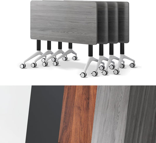 Conference Room Table, Folding Conference Tables,Thicken Grey Tabletop,Flip Top Wooden Seminar Meeting Room Table for Conference Room Offices (4, Grey, 55.1”)