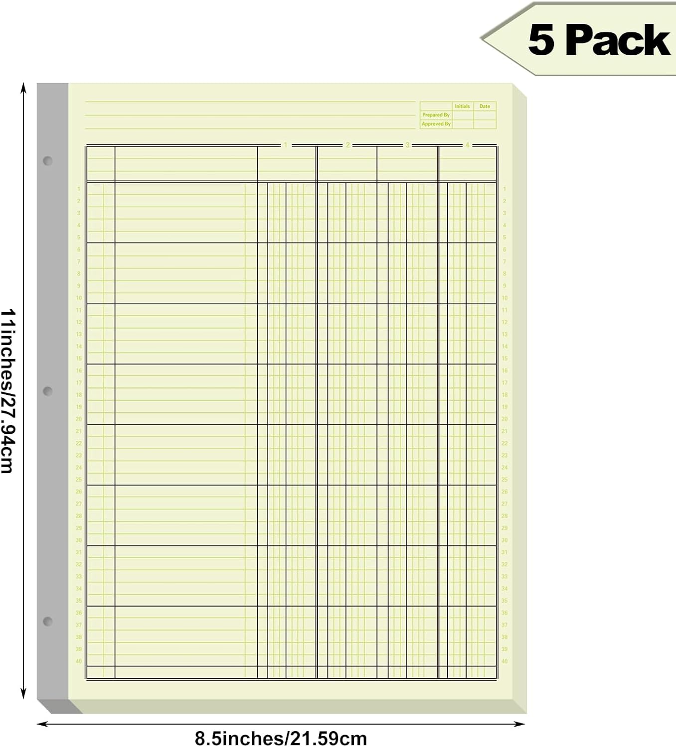 Zhanmai 5 Pack 250 Sheets Analysis Columnar Books 3 Hole Accounting Ledger Book Ledger Paper Pad Columnar Pad for Business, 50 Sheets/Pack, Single Page Format, Green(4 Columnar,8.5 x 11)