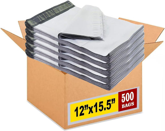 iMBAPrice 500 - 12 x 15.5 Premium Matte Finish White Poly Mailers Envelopes Bags (iMBA-5PM-500)