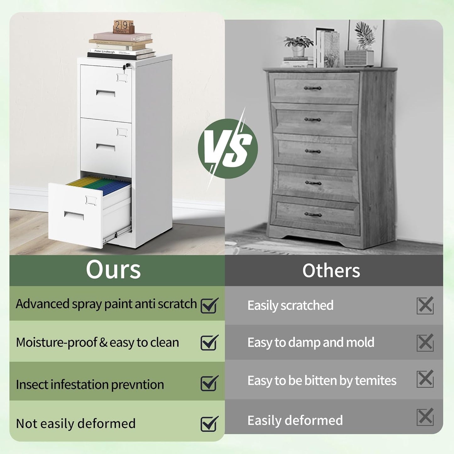 3-Drawer Locking Vertical File Cabinet, Metal Storage Cabinet for Office/Home – Secure Vertical Filing for Letter/Legal/A4/F4 Documents, Easy to Assemble Steel Cabinet (White, 3 Drawer-15W)