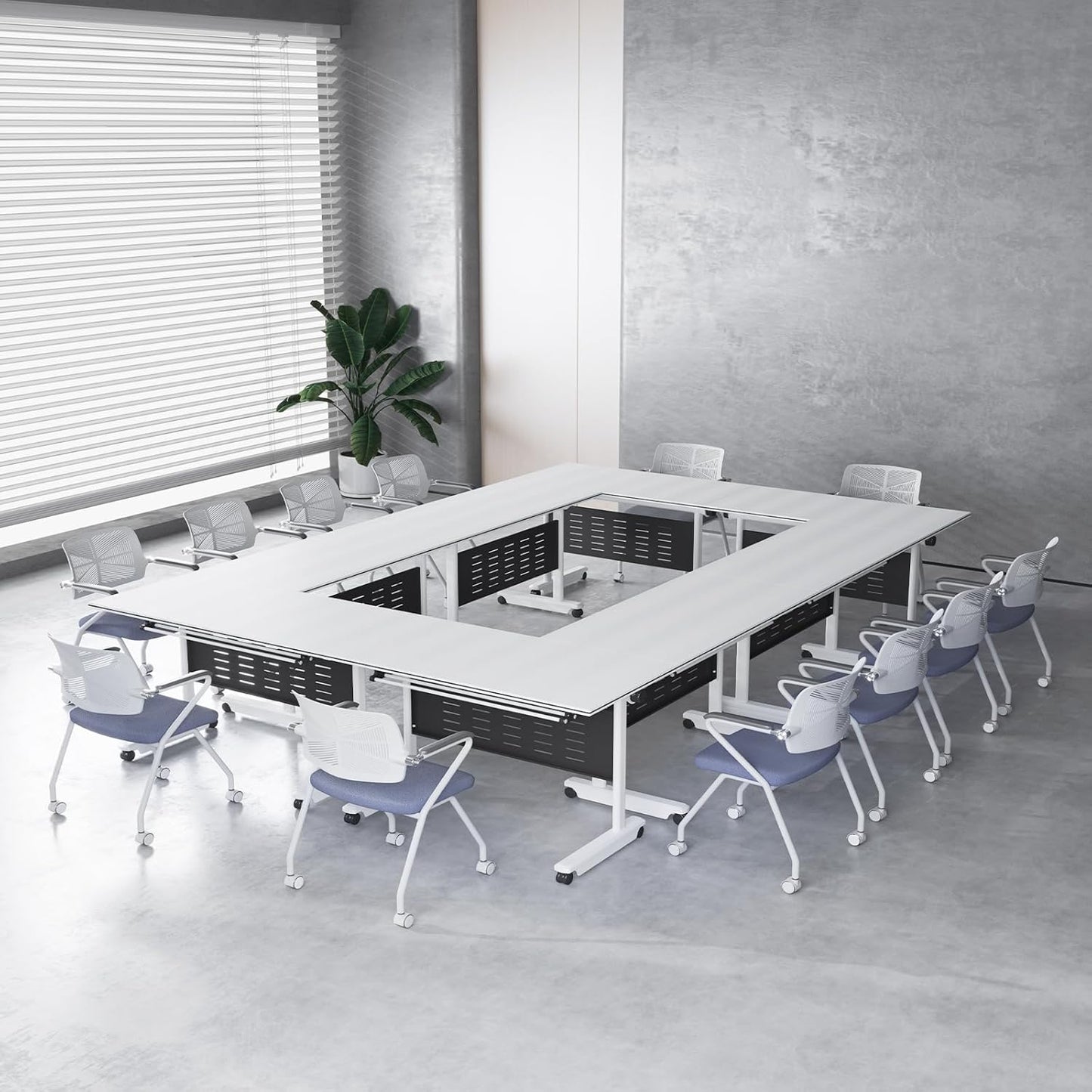 8Pack Conference Room Table, Folding Conference Table for Office Classroom, Mobile Training Tables with Casters Silent Wheels, Large Rectangular Convertible Modular Seminar Tables (L47.2in)
