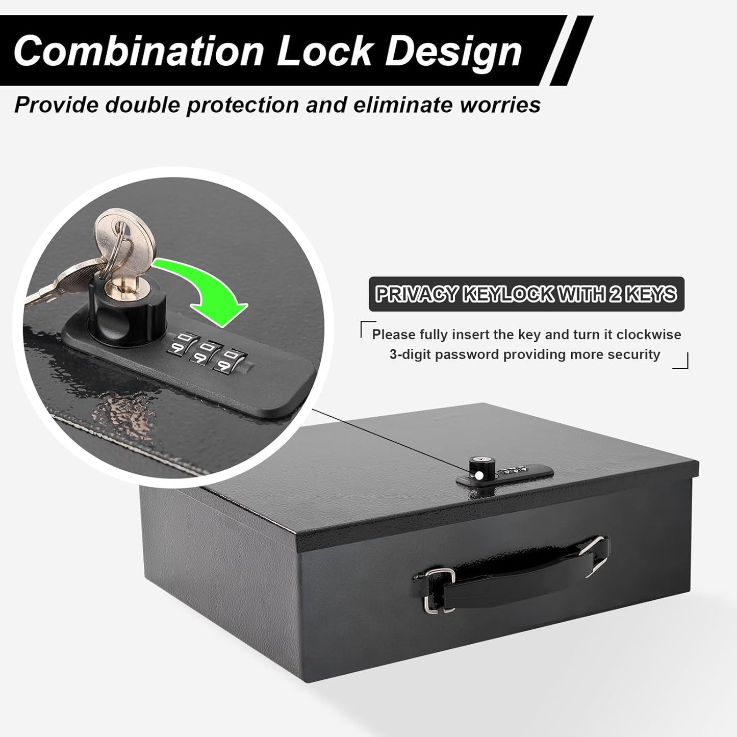 Fireproof Document Box with Key Lock & Fireproof Money Bag,Fire Safe Box for Valuables,Fire Resistance Security Chest,Fireproof Box for Documents,Passport Extra Large (Black-Combination, Large)