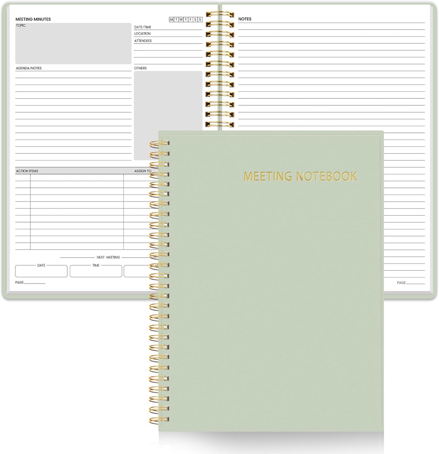 SUNEE Half Meeting Half Note - 7.5"x10" Professional Notebooks for Work - 160 Pages, B5 Size Project Planner, Spiral Meeting Agenda/Minutes Organizer for Women Men, Note Taking, Office & Business