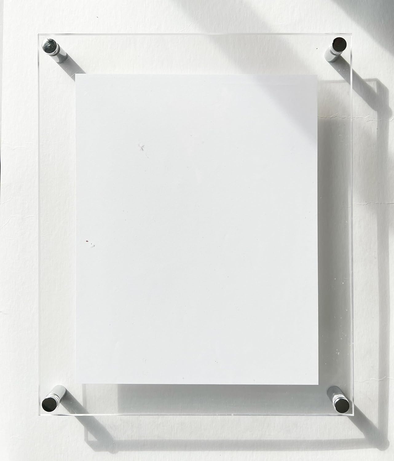 11" x 13.5", Modern Acrylic Wall Mount Signholder for 8.5" x 11" Media, Thick Standoff Frame, .75" Off Wall, Shiny/Silver .5" Standoffs, Horizontal/Vertical, Easy Install, Economical & Stylish