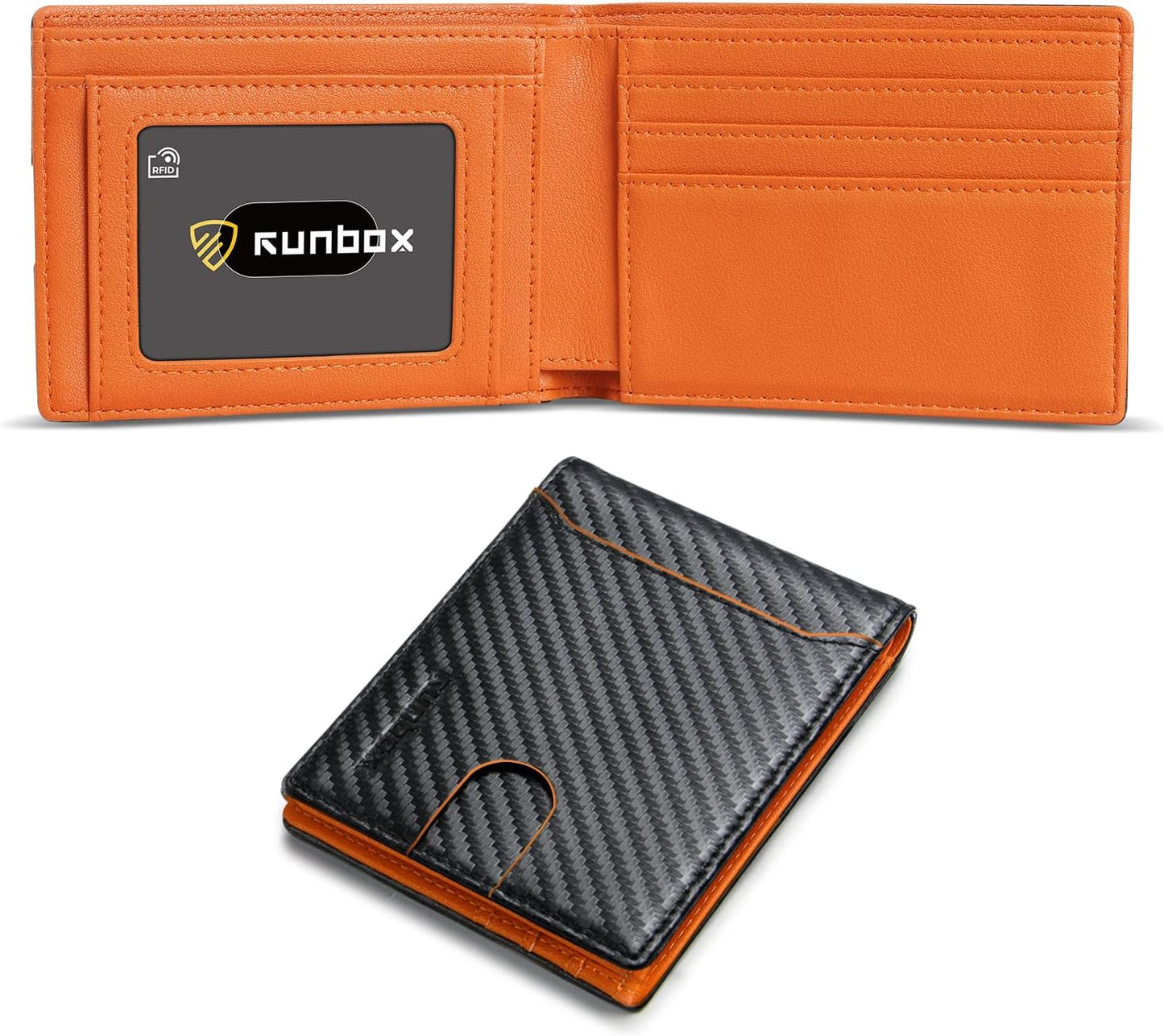 RUNBOX Novelty Wallet for Men Slim 11 Credit Card Holder Slots Leather RFID Blocking Small Thin Men's Wallet Bifold Minimalist Front Pocket Large Capacity Gift Box