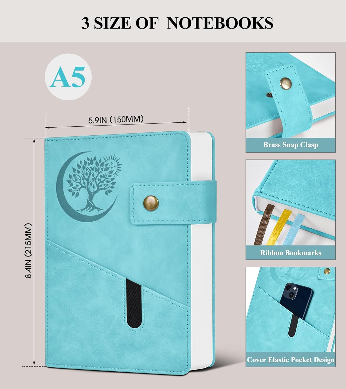 365 Page Thick Lined Journal Notebook for Men Women, A5 Leather Journals for Writing, Hardcover Notebooks for Work, School, Note Taking,Travel, Business,Personal Diary, College Ruled 5.9" x 8.4"