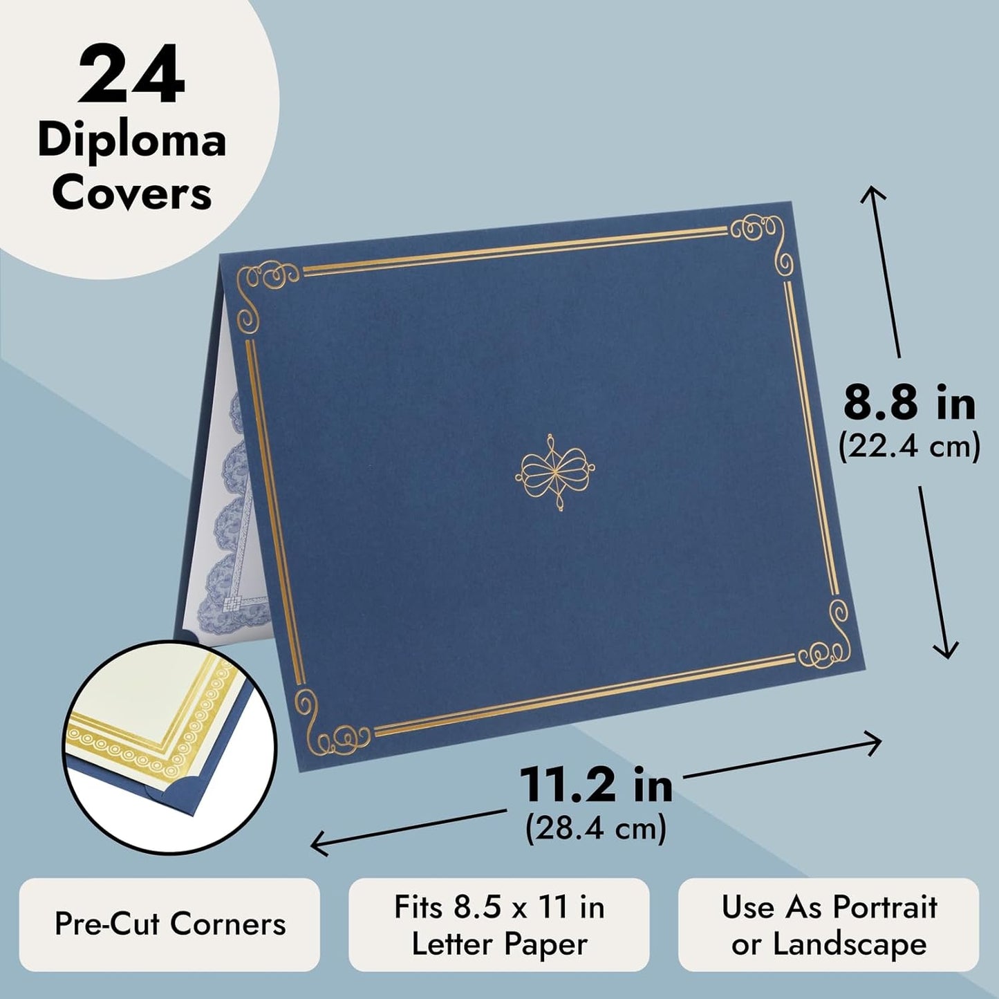 BLUE PANDA Certificate Holders - 24-Pack - Navy Blue Letter Size Award Folders - Certificate Covers for Diploma, Employee Appreciation, Recognition & Presentations