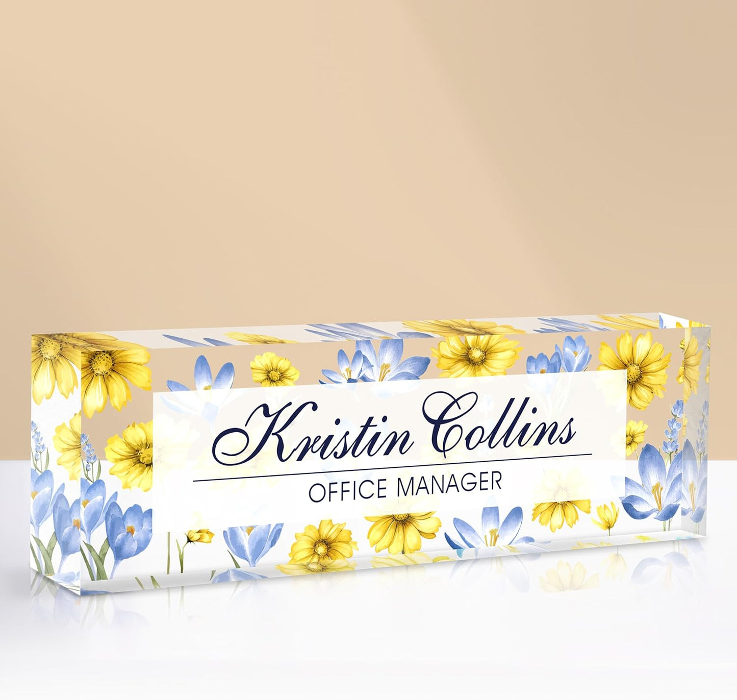 Custom Name Plate for Desk, Acrylic Office Decor For Women Men, Personalized Office Desk Accessories, Teacher Employee Appreciation Gifts For Social Worker Boss Coworkers (Flowers-6)