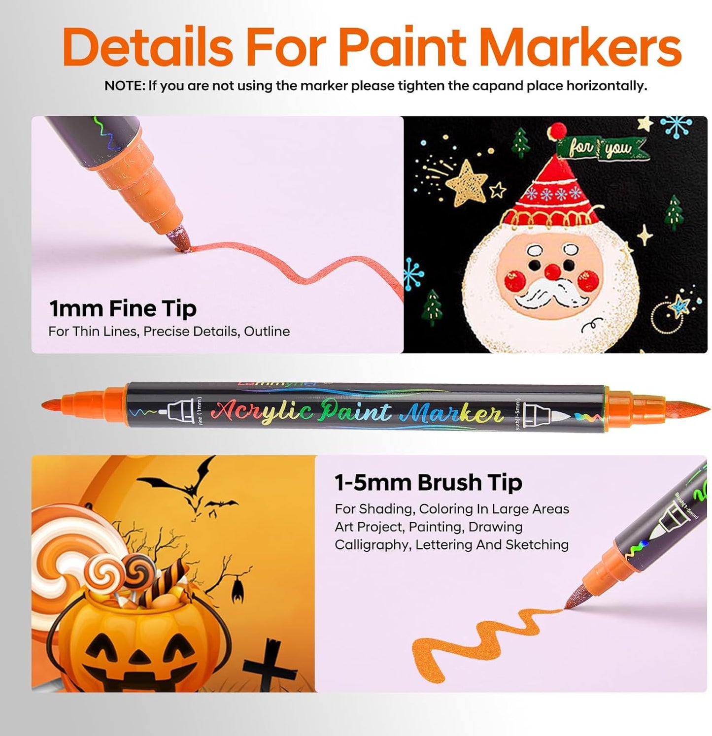 60 Colors Acrylic Paint Pens,Dual Tip Acrylic Markers with Fine Tip and Brush Tip,Acrylic Paint Markers for Rock Painting,Fabric,Crafts,Wood,Glass,Canvas,Plastic,Scrapbook,Art Supplies