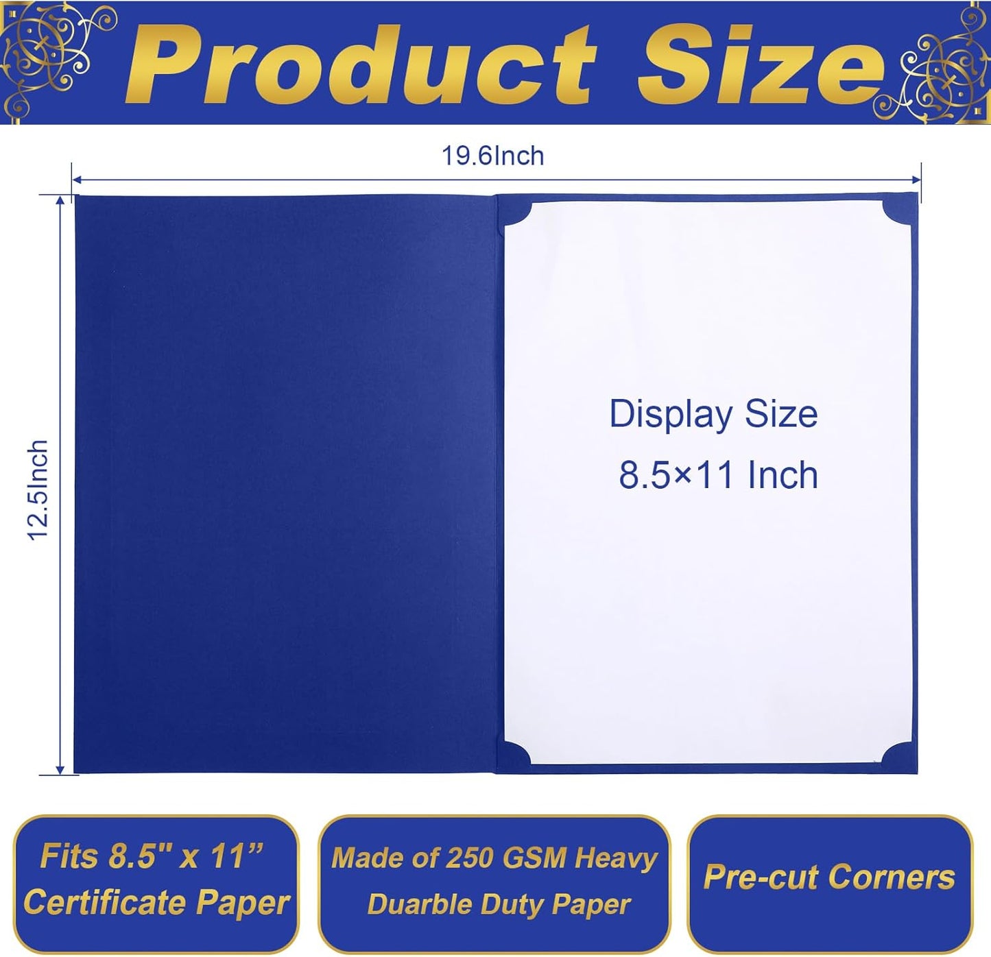 Fainne 120 Packs Certificate Holders Bulk, Diploma Covers Gold Foil Border, Document Covers for Letter Size 8.5x11 Award Certificates, Cardstock, Document Papers, Paper Card Stock(Royal Blue)