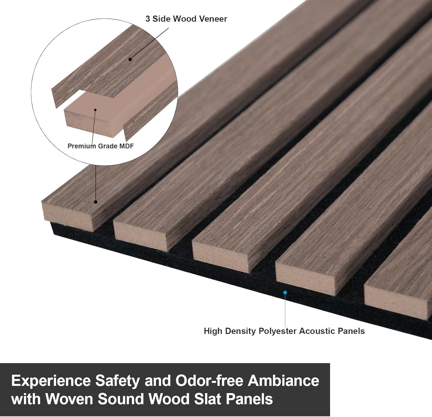 Yuzzy Acoustic Wood Slat Wall Panels - 48" x 22" Dark Walnut Fluted Sound Absorbing Panel for Wall and Ceiling - 4 Pcs Wall Panels for Interior Wall Decor for Homes, Offices, Studios