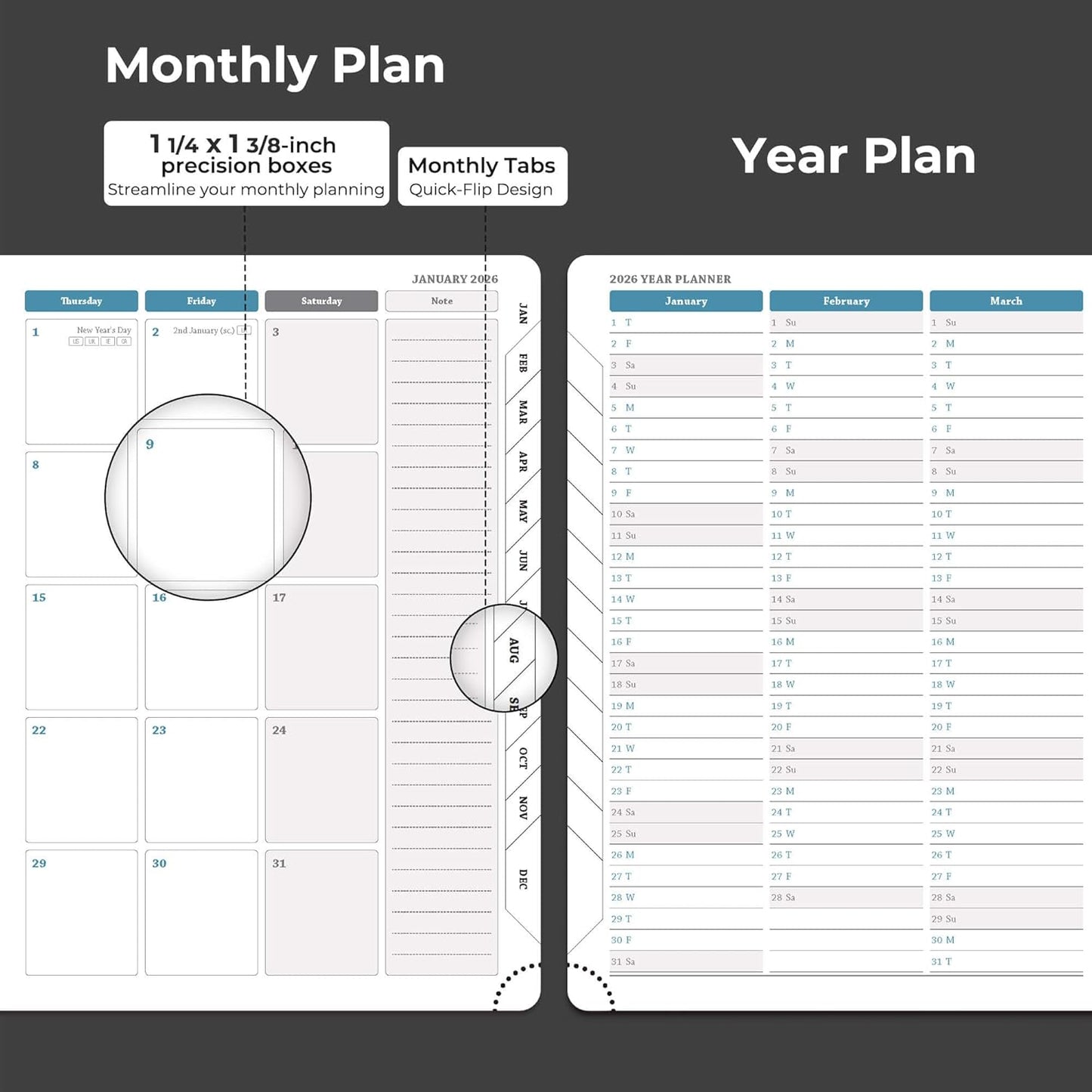 Planner 2026 Daily Weekly and Monthly,11.5"x8.5",12 Months Spiral Bound Calendar Agenda with Self-adhesive Pen Holder,2026 Appointment Book with Vegan Leather Soft Cover,Black