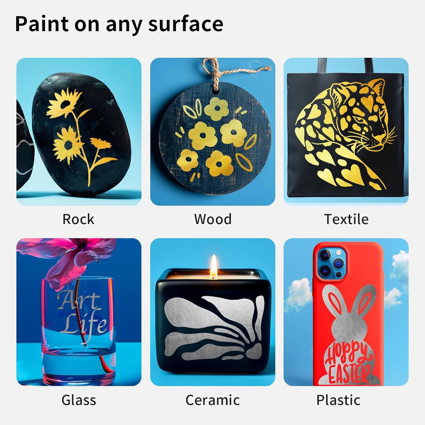 NAWOD 6 Gold and Silver Acrylic Paint Pens Markers, with Fine Tip and Medium Tip, for Rock Painting, Fabric, Canvas, Glass, Wood, Paper, DIY, Ceramic, Paint Markers for Kids and Adults