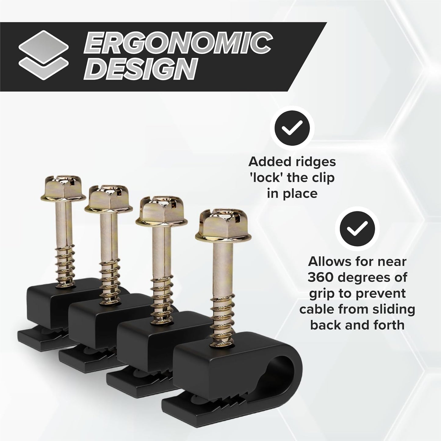 THE CIMPLE CO Wire Clips, Single Cable Wall Clip, Coaxial, Cat6, Electrical Wire, Ethernet, 1/4 in (6 mm) Screw Fastener, 50 Pack, Black