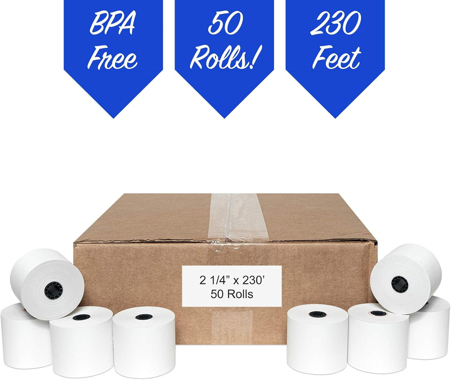 Thermal Paper Rolls Pack of 50 Made In USA (2 1/4'' x 230')