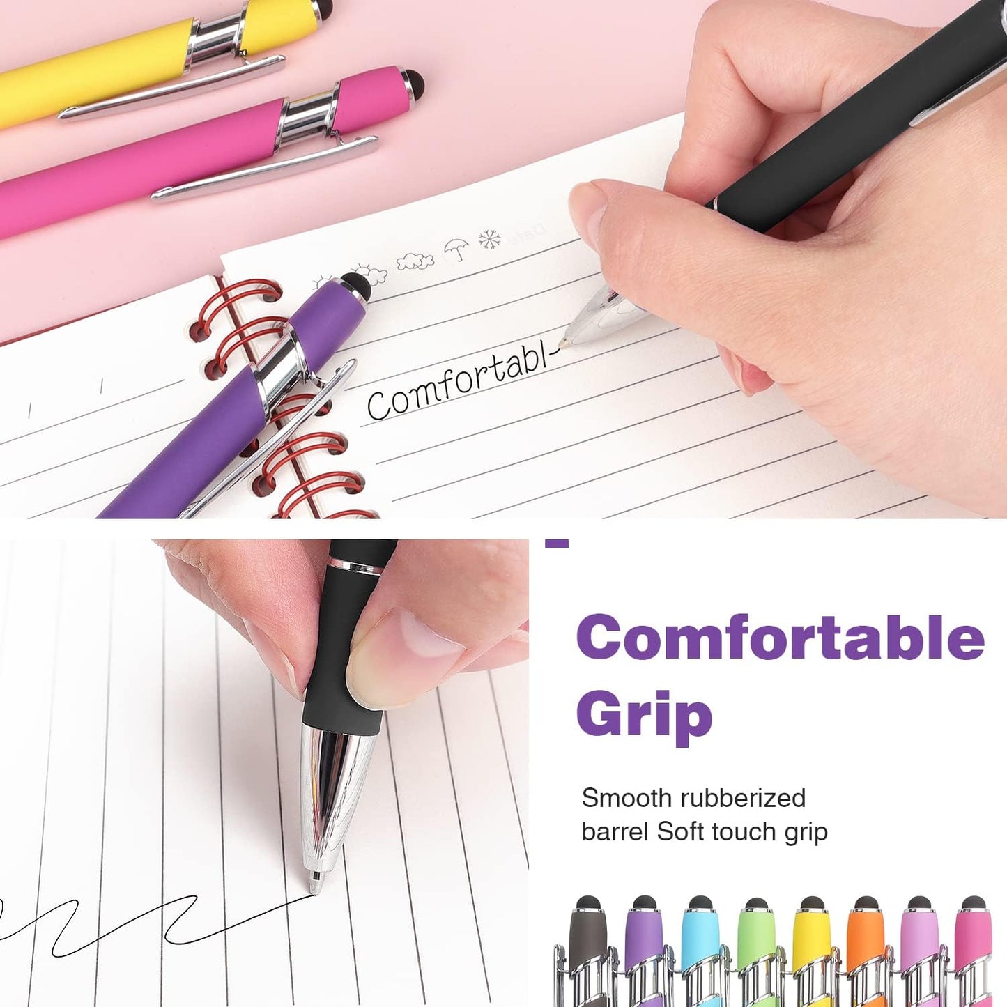 Bribobo 8 Pack Ballpoint Pen 2-in-1 Stylus Retractable Ballpoint Pen with Stylus tip, Metal Stylus Pen for Touch Screens, 1.0 mm Black Ink(Mixed Color)