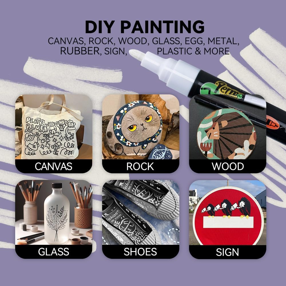 TRANSON 2 White Dual-tip Permanent Paint Markers Oil Based Waterproof