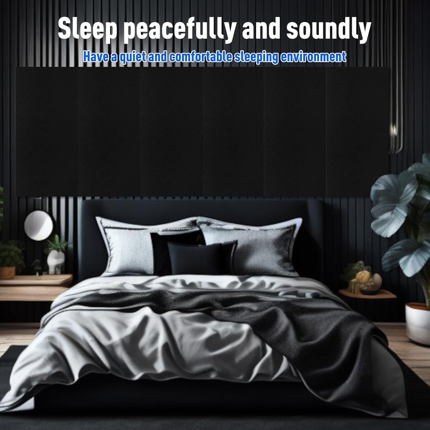 Frienda 6 Pack Large Acoustic Panels 47 x 24 x 0.4 Inch Fabric Wrapped Sound Proof Self-adhesive High Density Foam Panels for Recording Studio Acoustical Treatments Home Office(Black)