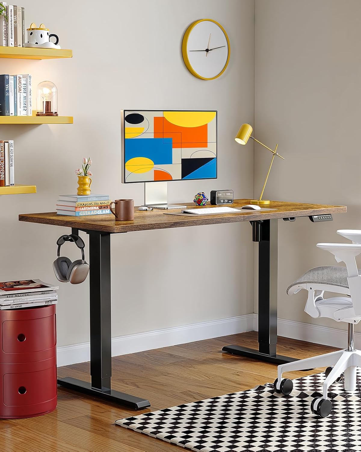 ErGear Electric Standing Desk, 55 x 28 inch Height Adjustable Sit Stand Up Desk, Computer Home Office Desk with 4 Memory Height Buttons, Two Pieces Desktop, Vintage Brown, EGESD112V