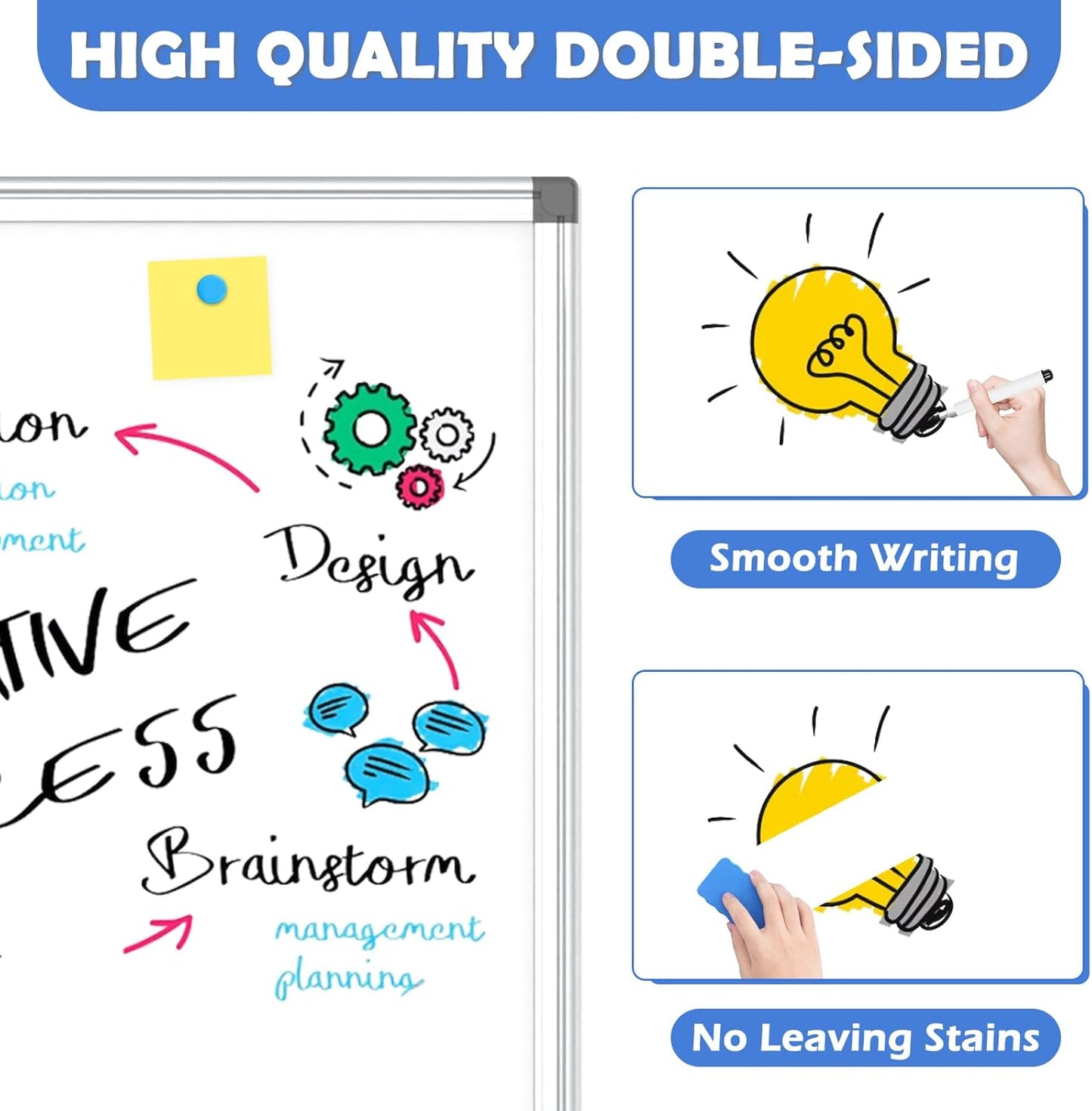 WALGLASS 4 Pack White Board, 24" x 18" Double-Sided Dry Erase White Board for Wall, Hanging Mounted Whiteboard, Horizontal or Vertical Silver Aluminium Frame for Home, School, Office, Kitchen