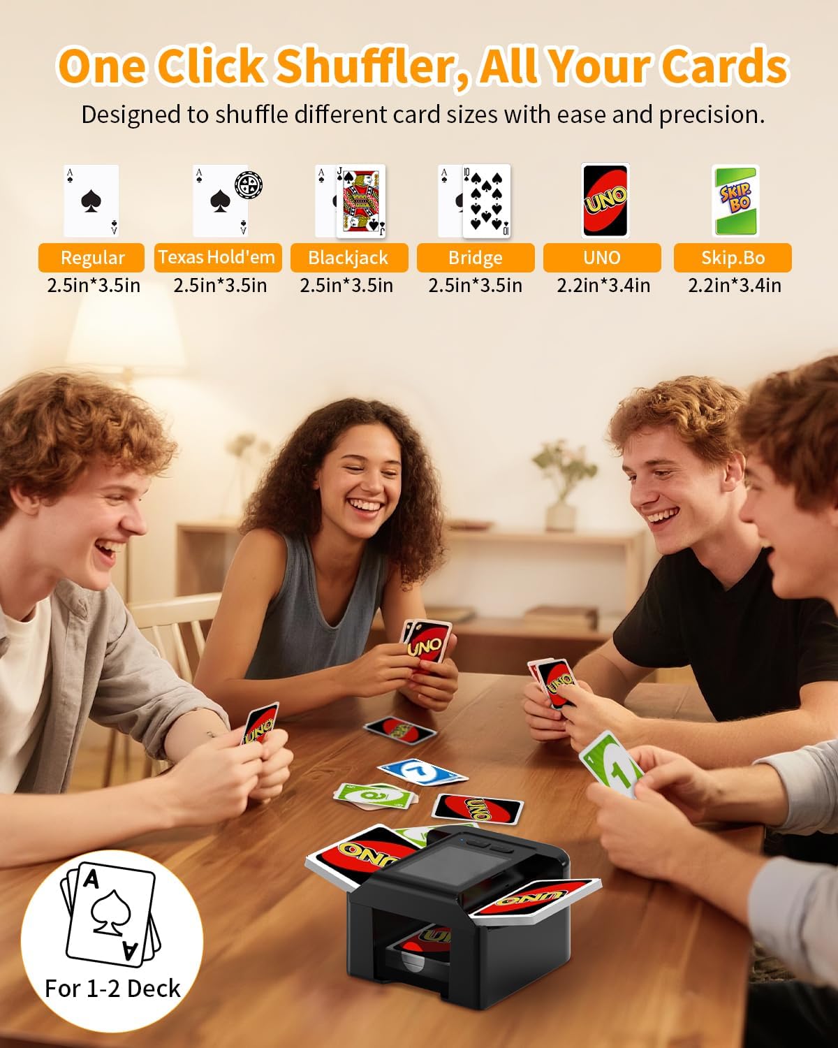 Card Shuffler 2 Deck Automatic, Rechargeable Playing Card Shuffler with Dual Mode, Low Noise and Portable, Auto Shuffler Machine for Poker, UNO,Skip-Bo, Phase 10, Blackjack, Texas Hold'em, Black