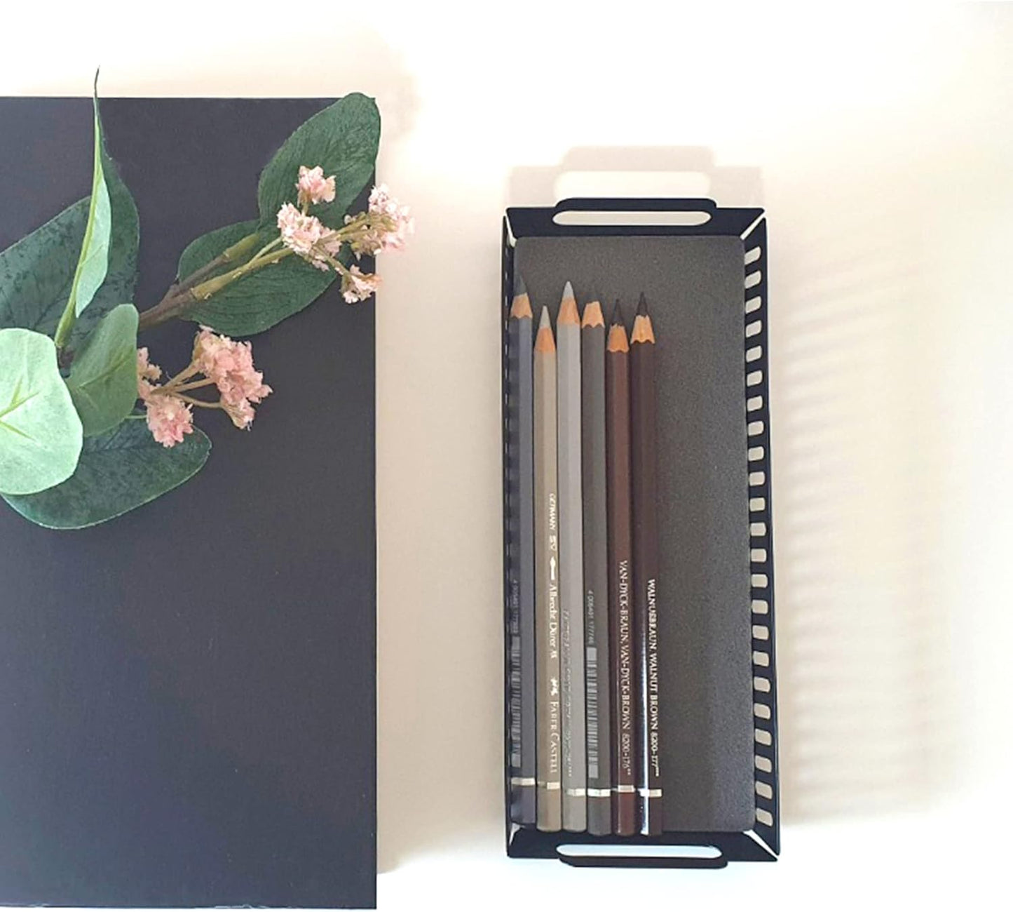 Metal Pen Pencil Tray Holder Office Desk Drawer Organizer Small Vanity Accessory Storage (Black)