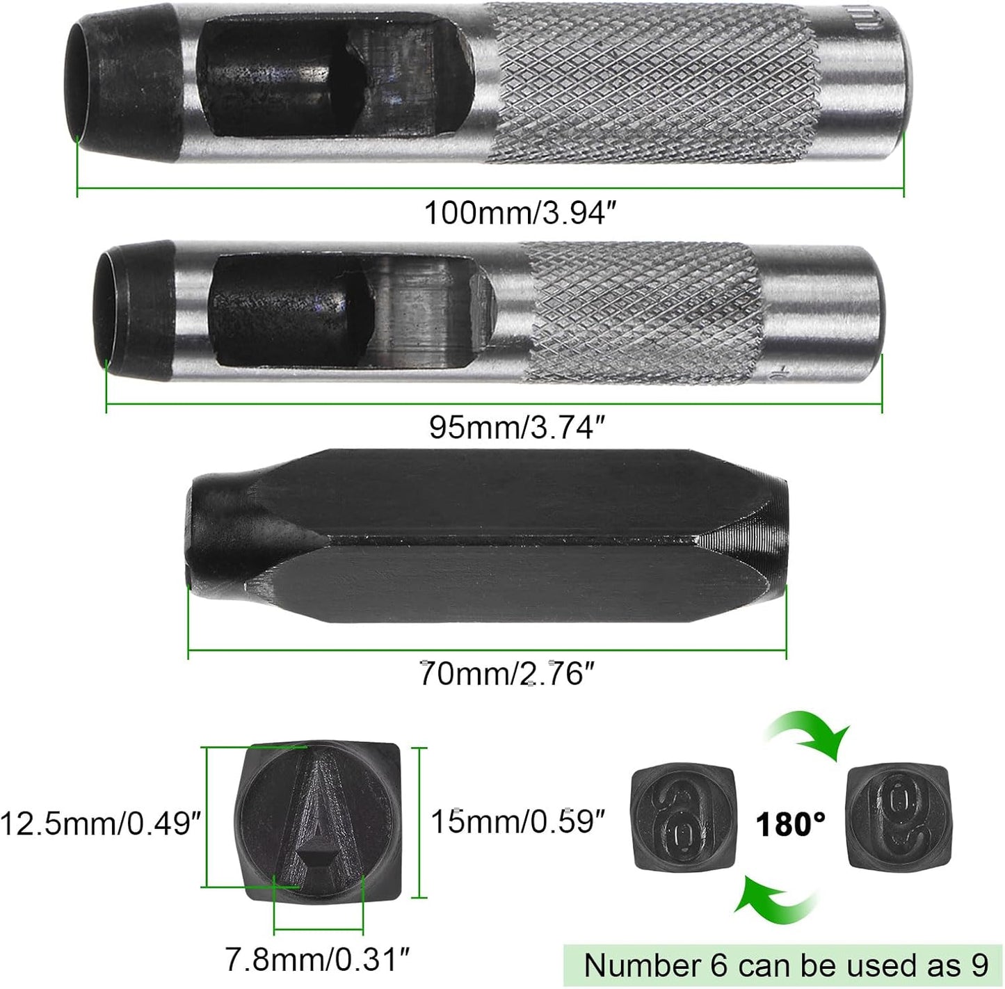HARFINGTON 36pcs Metal Stamping Kit 1/2" (12.5mm) (A-Z, 0-8, "&" Symbol) Steel Letter Punch Press Tool with Hole Punch to Stamp on Metal, Plastic, Wood, Leather, Black