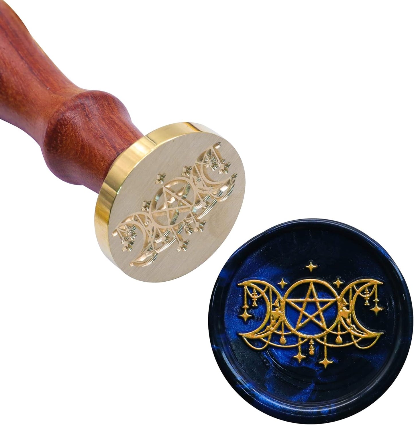 SWANGSA Triple Moon Goddess Wax Seal Stamp, 30mm Vintage Brass Head Sealing Stamp for Halloween, Christmas, Invitations, Wine Packages, Gift Idea