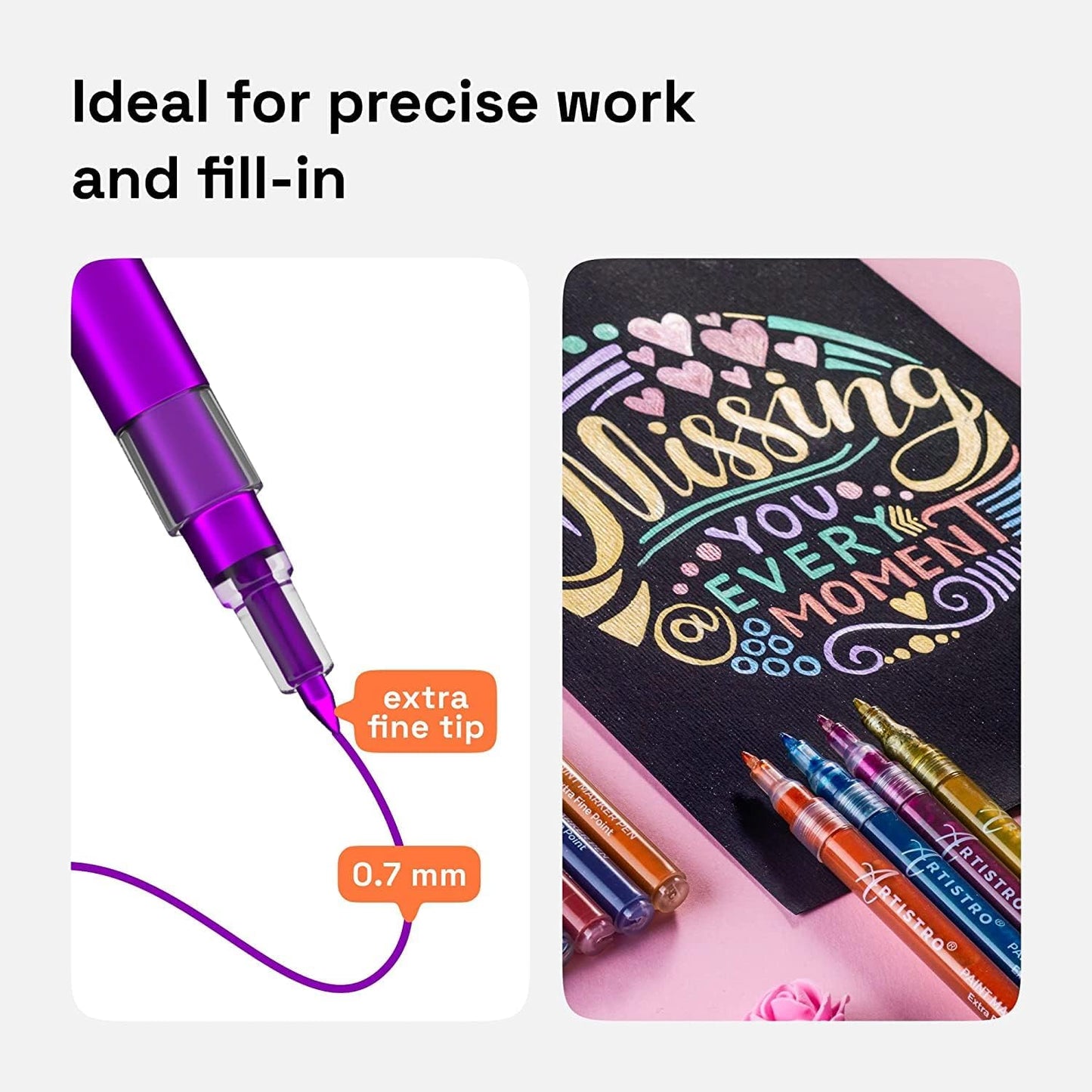 ARTISTRO 12 Metallic Paint Pens for Glass, Rock Painting, Ceramic, Wood, Fabric, Pebbles, Scrapbook Journals, Photo Albums, Card Stocks - Acrylic Paint Markers Extra-Fine Tip 0.7mm