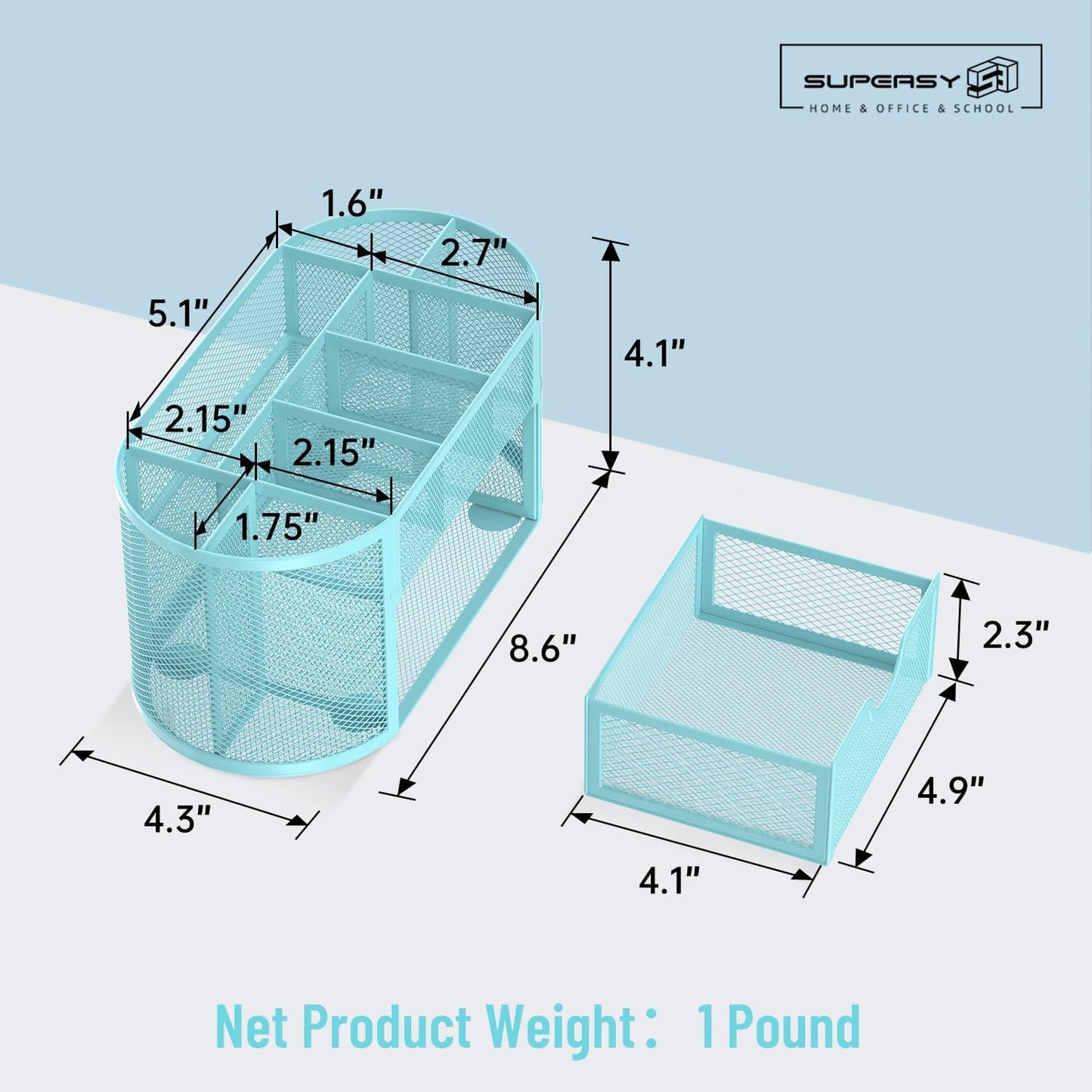 SUPEASY Mesh Desk Organizer, Desk Accessories & Workspace Organizers with Drawers, Pencil Holder for Desk with 9 Compartments for Office Suppliess, 8.6 x 4.3 x 4.1 Inch, Blue