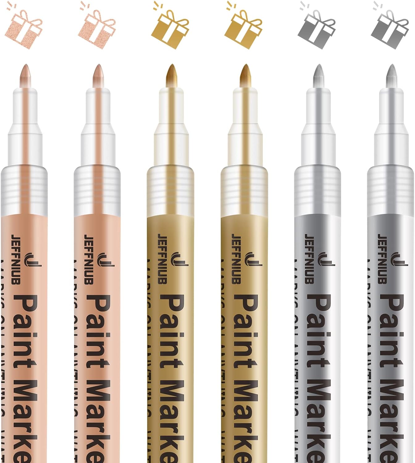 Gold Paint Pens with Silver, Rose Gold Acrylic Paint Pens for Rock Painting, Wood, Fabric, Glass, Canvas, Scrapbooking, Card DIY Metallic Acrylic Marker (0.7mm)