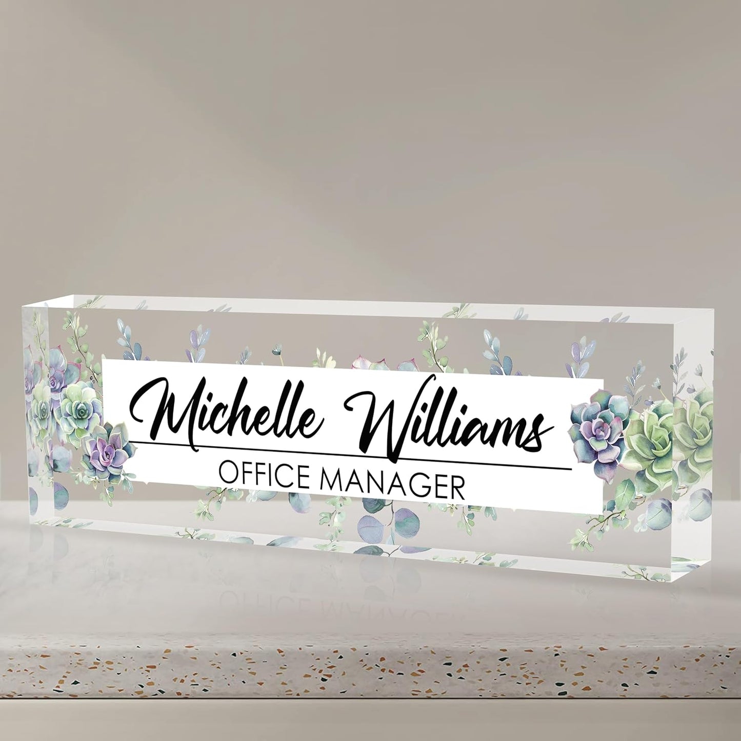 Personalized Name Plate for Desk, Custom Desk Name Plate, Acrylic Name Plate Office Desk Accessories, Personalized Office Gifts for Coworkers Teachers, Employee Appreciation Gifts (A-Never Wither)