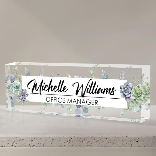 Personalized Name Plate for Desk, Custom Desk Name Plate, Acrylic Name Plate Office Desk Accessories, Personalized Office Gifts for Coworkers Teachers, Employee Appreciation Gifts (A-Never Wither)